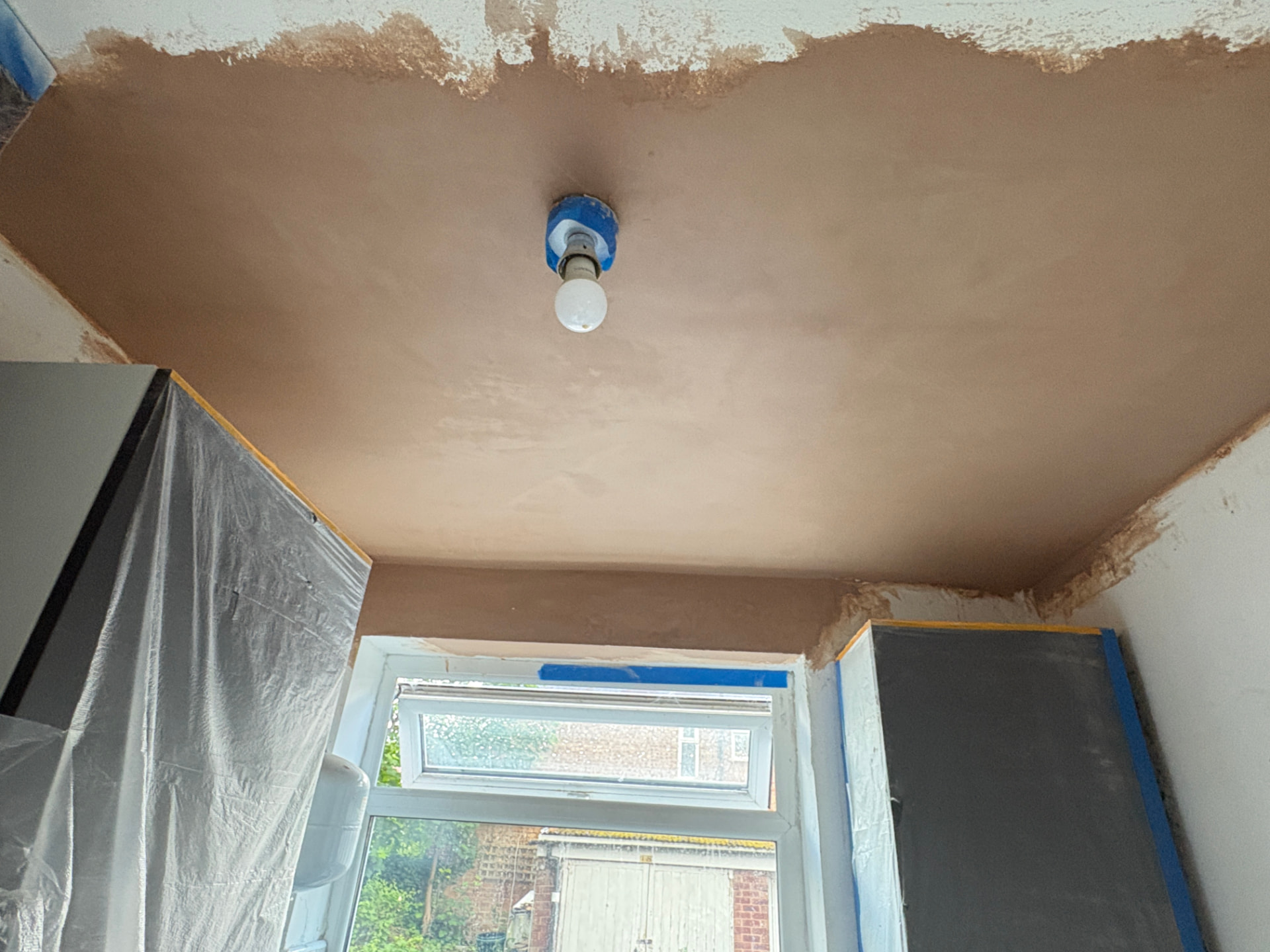 Ceiling patch skim over window bay, Manchester