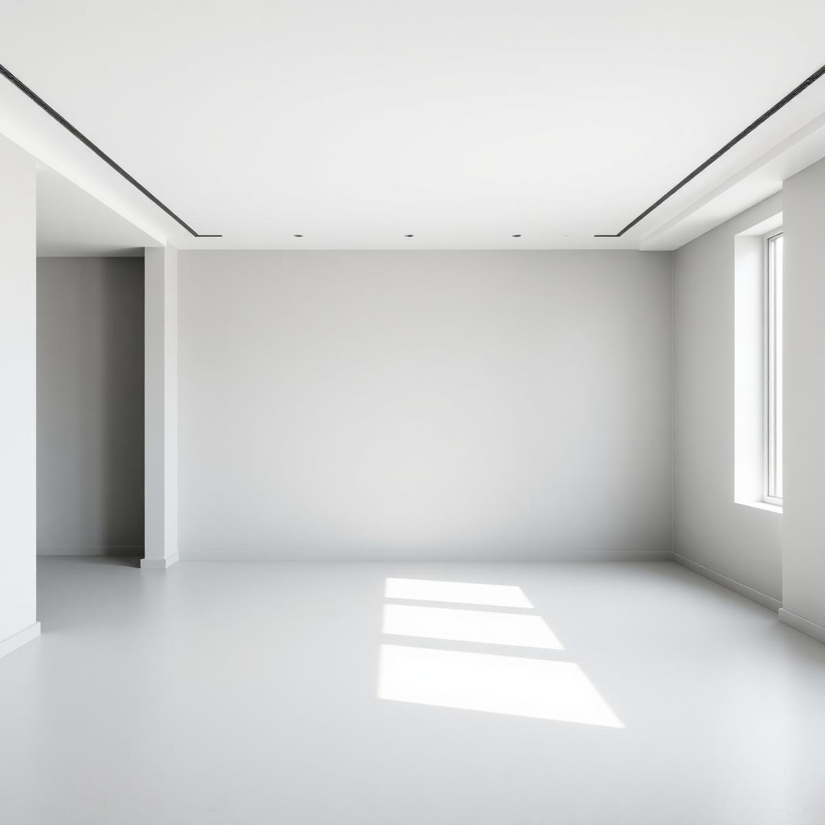 Freshly plastered grey room with high ceilings